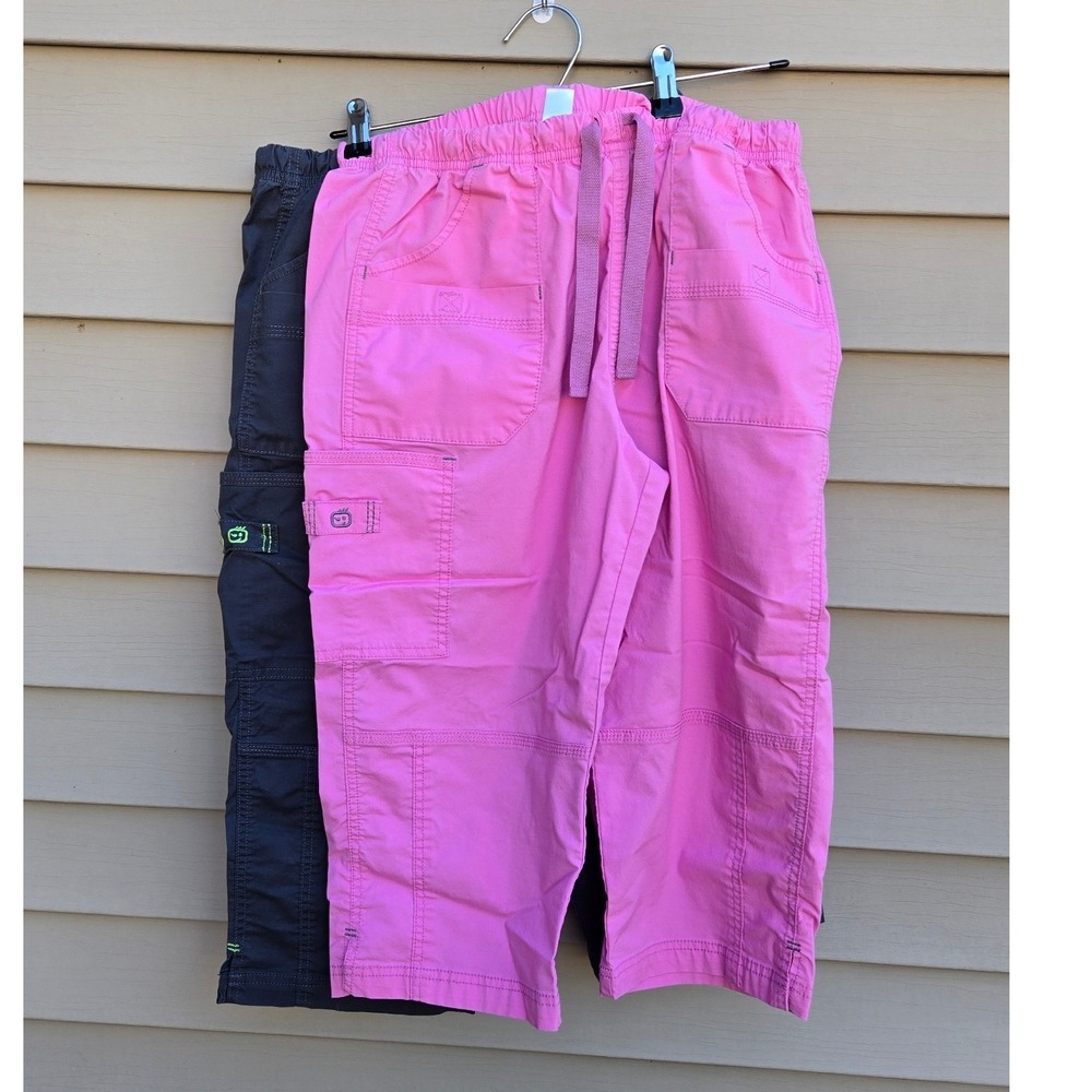 Wonderwink Womens Cargo Capri scrub Pants Bundle Pink & Grey Size M
